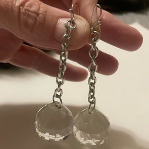 Disco ball earrings Costume Large single Clear Rhinestone earrings, 3” length